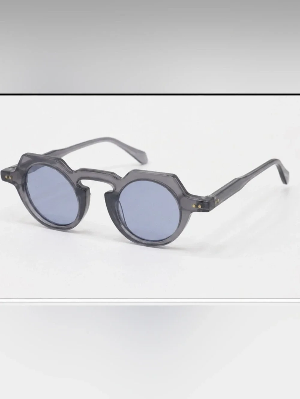 Round Grey Frame Sunglasses with Blue Lenses Make a bold statement Men/women